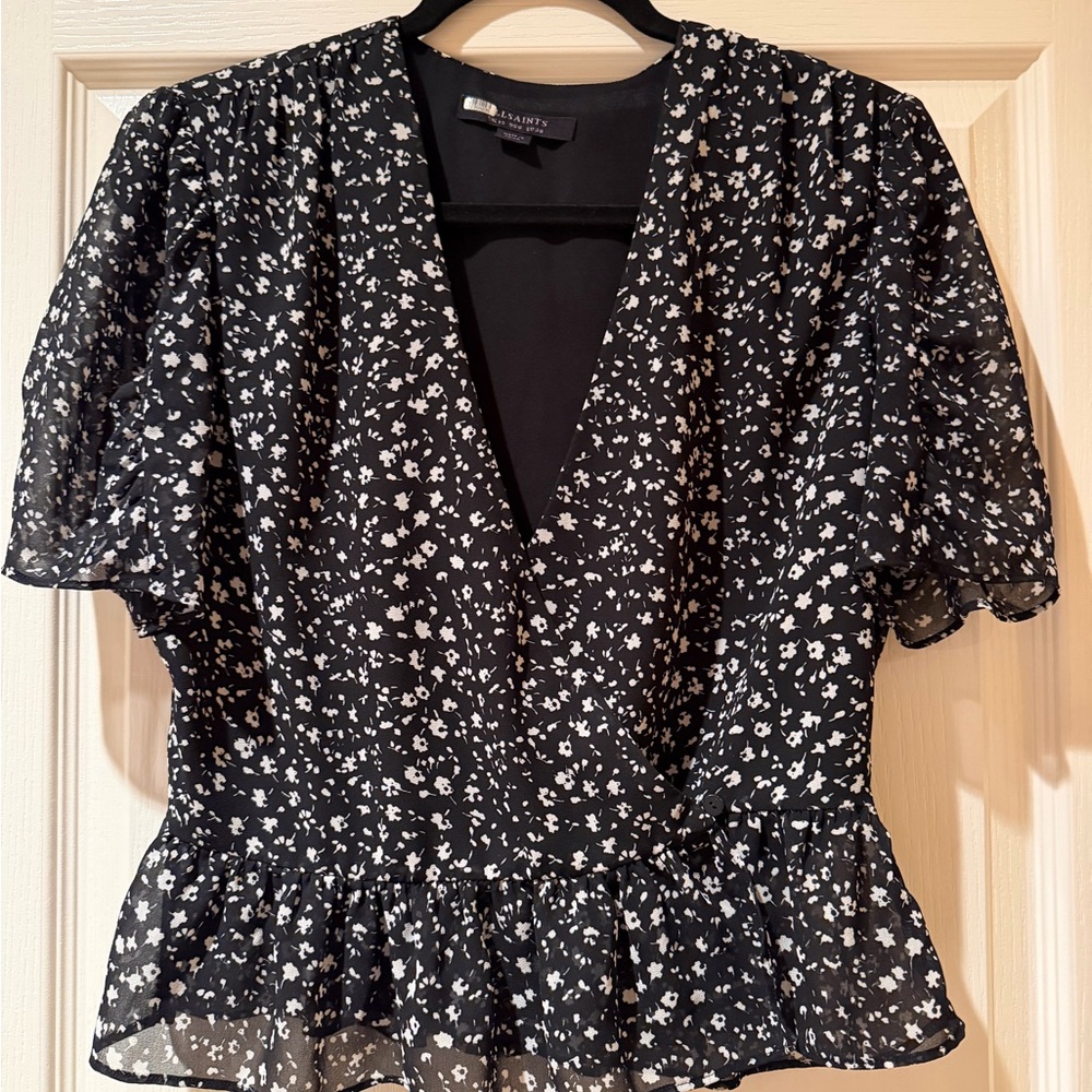 Allsaints Black Floral Peplum Blouse